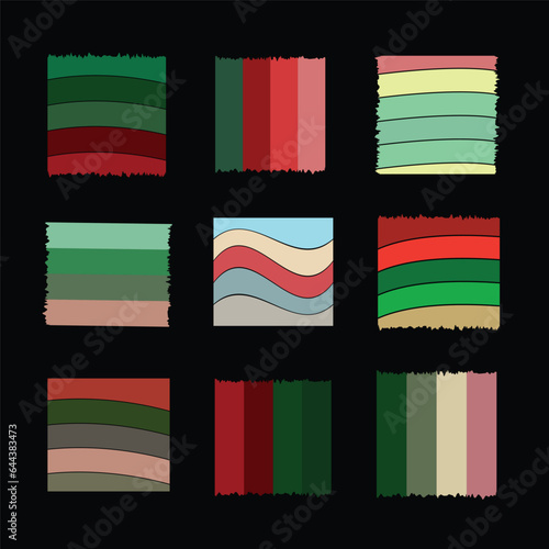 Retro Christmas Tint color palette, Merry Christmas theme color schemes, Christmas vintage stripes procreate colors tone print palette, trendy transitional colorful palette fashion home decoration 