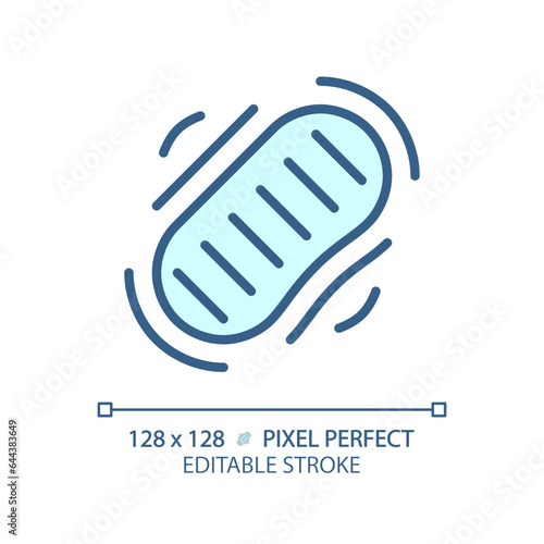 Moon footprint pixel perfect light blue icon. Lunar landing. Astronaut space walk. Human foot print. RGB color sign. Simple design. Web symbol. Contour line. Flat illustration. Isolated object