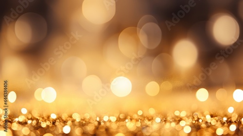 Golden background with shiny particles and bokeh effect