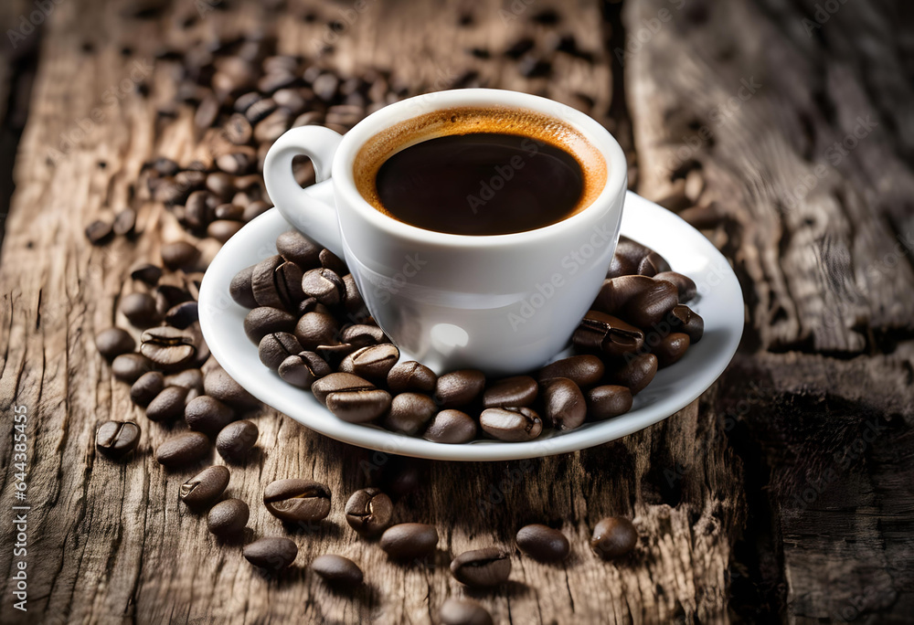 eine Tasse Espresso auf einem alten Tisch eine Tasse Espresso auf einem alten Tisch