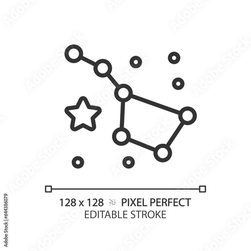 Constellation pixel perfect linear icon. Night sky. Star chart. Big dipper. Ursa major. Celestial navigation. Thin line illustration. Contour symbol. Vector outline drawing. Editable stroke