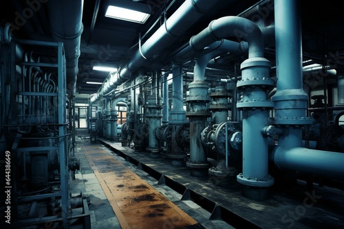 Water treatment facility's boiler room. Generative AI