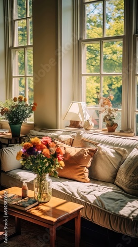 Sun-Kissed Serenity  A Cozy Living Room Retreat. Generative AI 1
