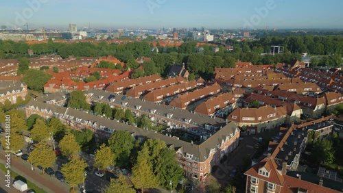 Aerial above Meeuwenlaan in Vogelbuurt Amsterdam Noord with center in background pt 1 of 4 photo