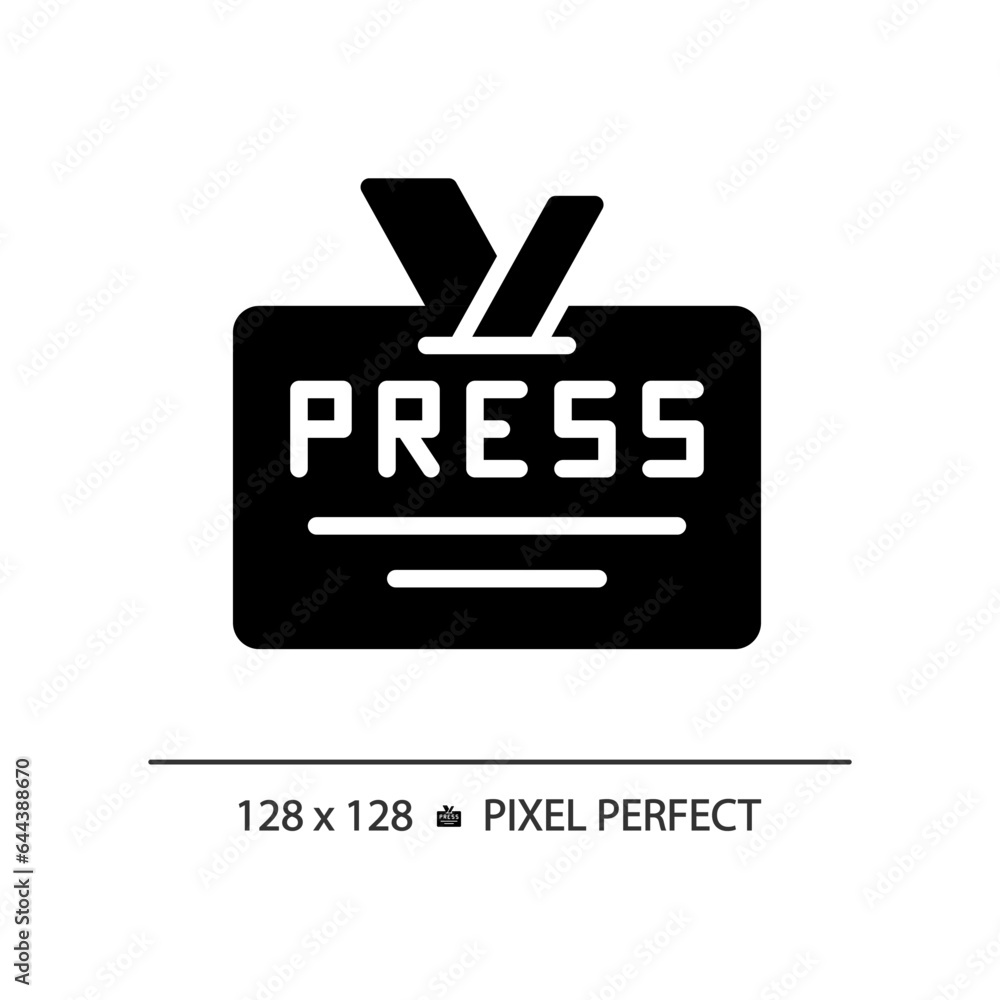 2D pixel perfect glyph style press ID card icon, isolated vector, thin line illustration representing journalism. 2D pixel perfect glyph style press ID card icon, isolated vector, thin line illustration representing journalism.