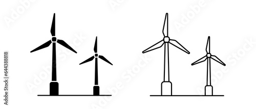 Wind turbines vector icon set. Outline windmill symbol. Wind power sign