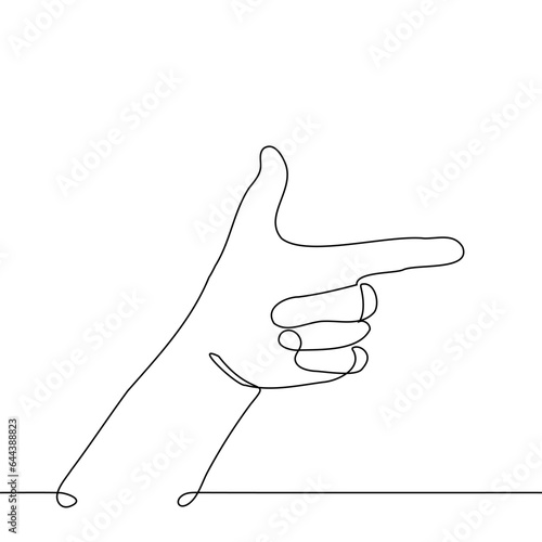 human hand points index finger to the right - one line art vector. concept pointer to the right, hand gesture