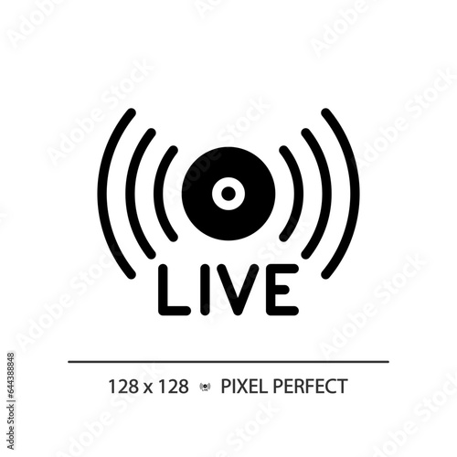 2D pixel perfect glyph style live stream icon, isolated vector, thin line illustration representing journalism.