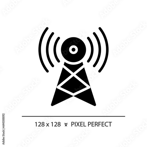 2D pixel perfect glyph style satellite tower icon, isolated vector, thin line illustration representing journalism.