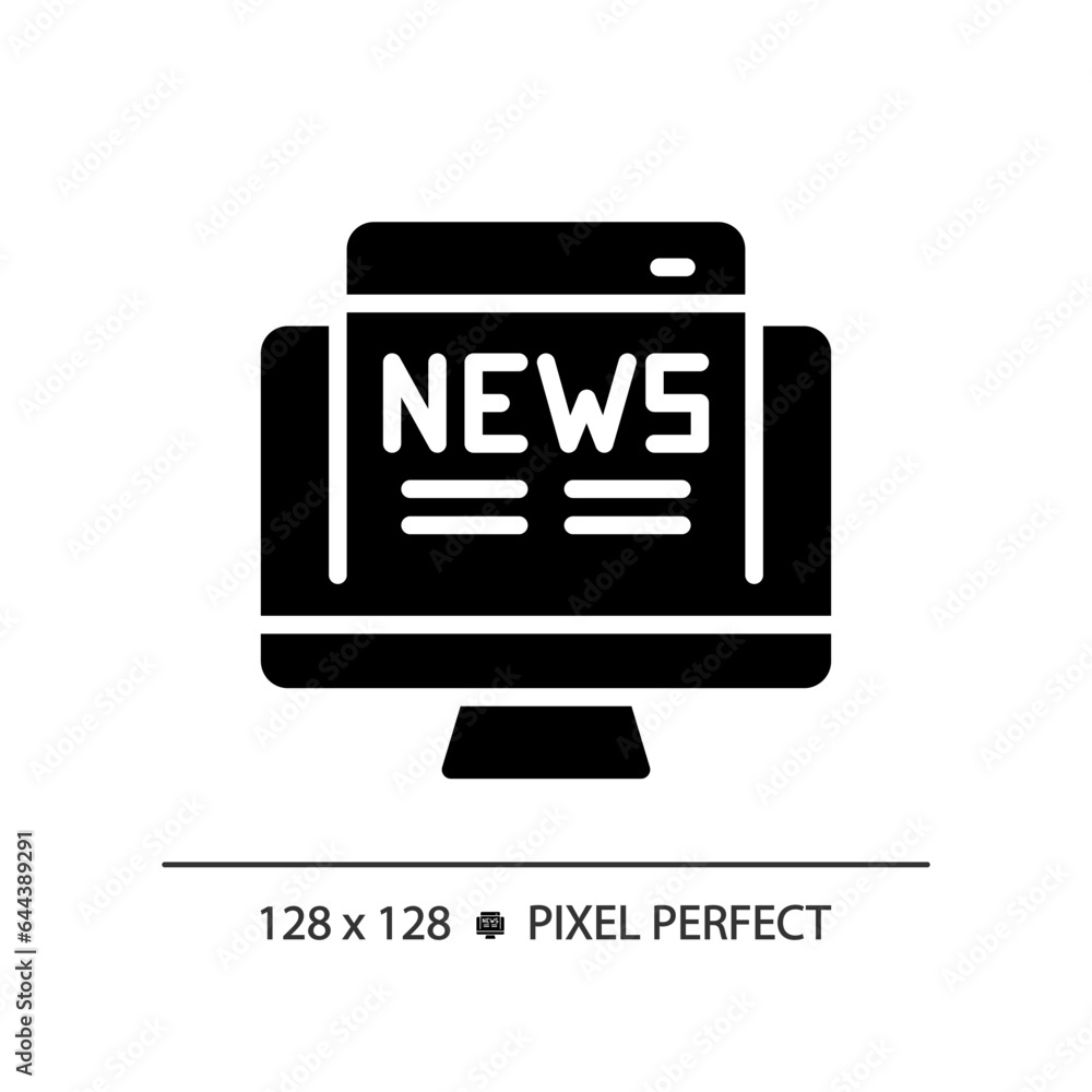 2D pixel perfect glyph style online news icon, isolated vector, thin line illustration representing journalism. 2D pixel perfect glyph style online news icon, isolated vector, thin line illustration representing journalism.