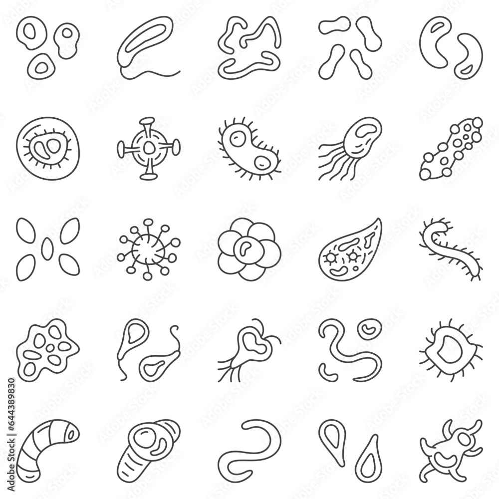 Microbe and Bacteria outline icons set - Microorganism and Virus concept vector symbols Microbe and Bacteria outline icons set - Microorganism and Virus concept vector symbols