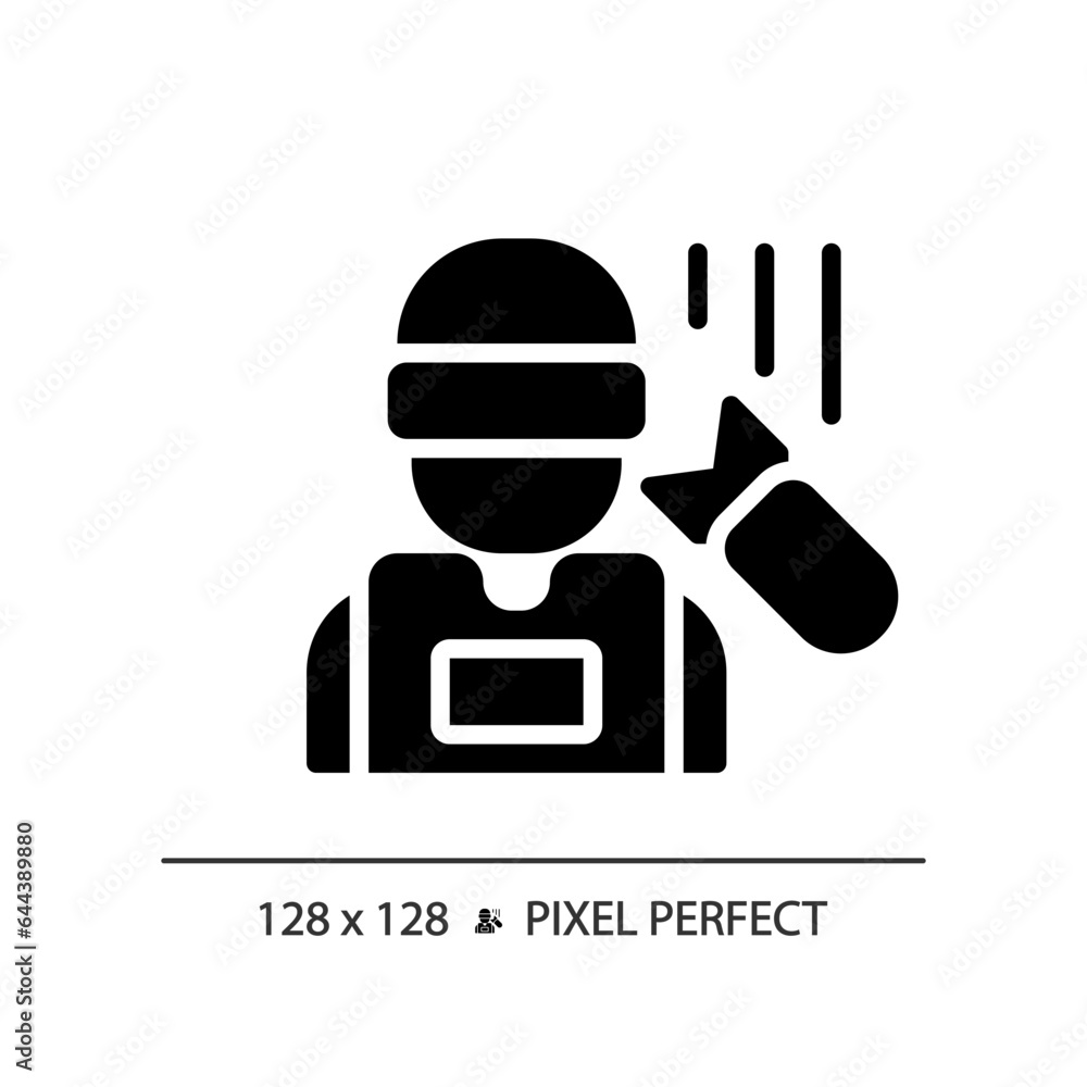 2D pixel perfect editable media technician icon, isolated vector, thin line illustration representing journalism.