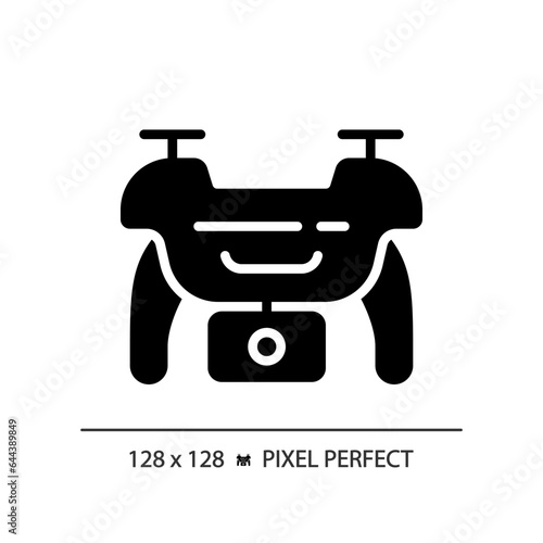2D pixel perfect glyph style drone icon, isolated vector, thin line illustration representing journalism.