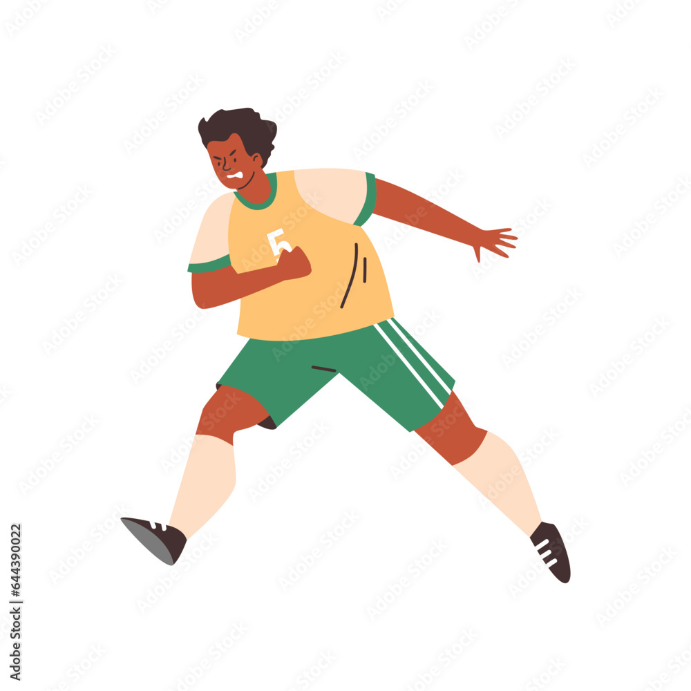 Angry running boy in football uniform flat style, vector illustration