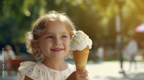 Park Delight: Adorable Child Savoring Ice Cream with Pure Joy.