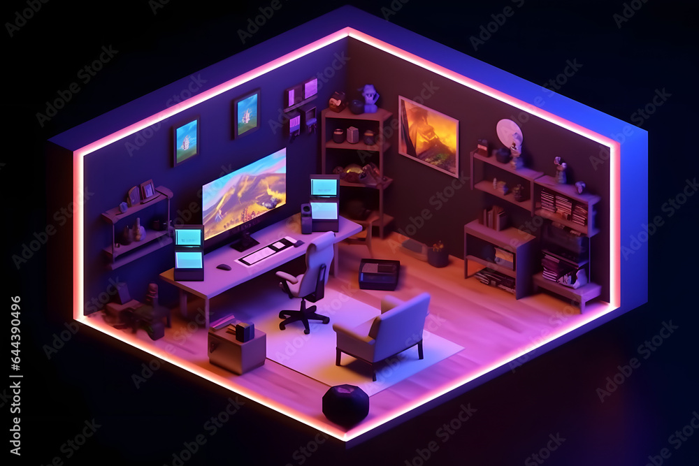 Fototapeta premium 3d game room isometric style Made with Generative AI