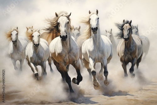 Energetic horses galloping. Generative AI © Natalia