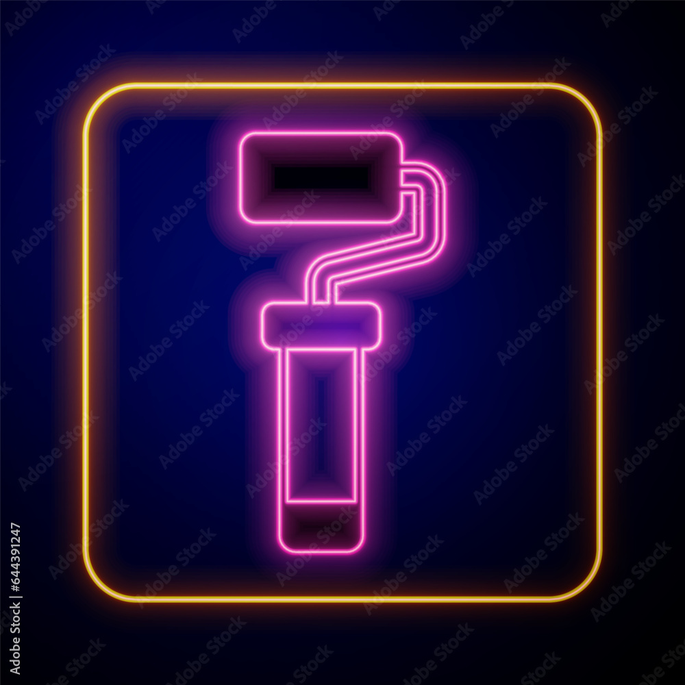 Glowing neon Paint roller brush icon isolated on black background. Vector Glowing neon Paint roller brush icon isolated on black background. Vector