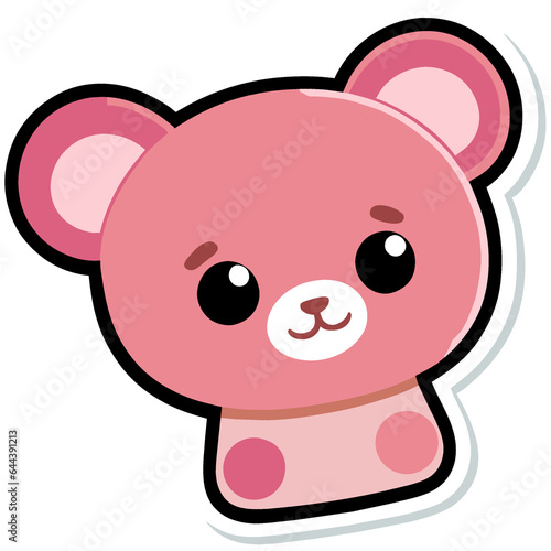 Cute pink teddy bear illustration isolated on white background. Hand drawn cartoon character.