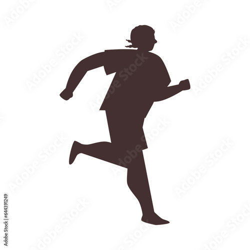 Female soccer player running, black silhouette vector illustration isolated on white background.