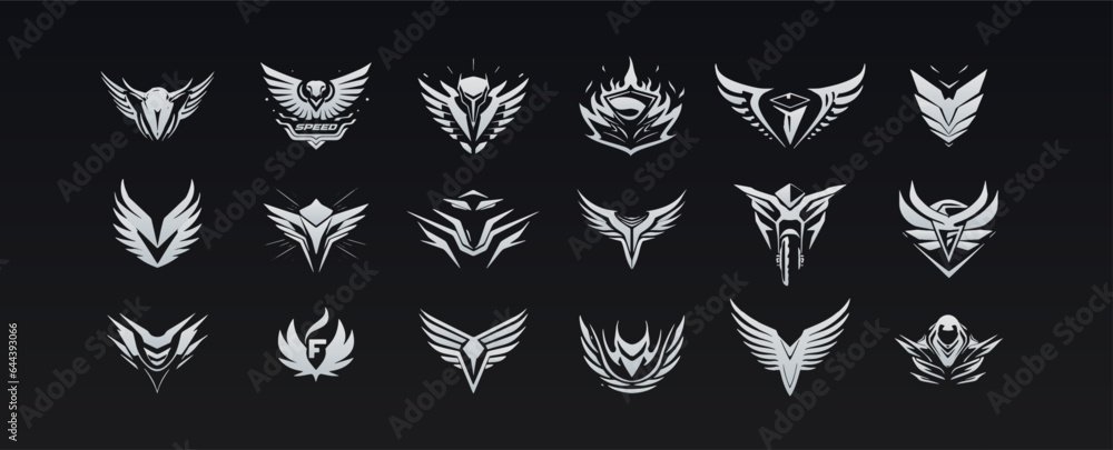 Wing emblem set, elegant and dynamic logo concept collection with ...