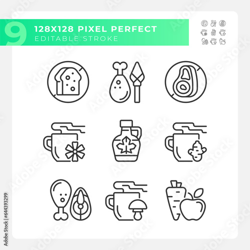 Pixel perfect black icons set of allergen free, editable thin linear illustration.