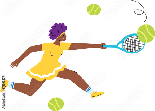 A woman playing tennis flat vector illustration