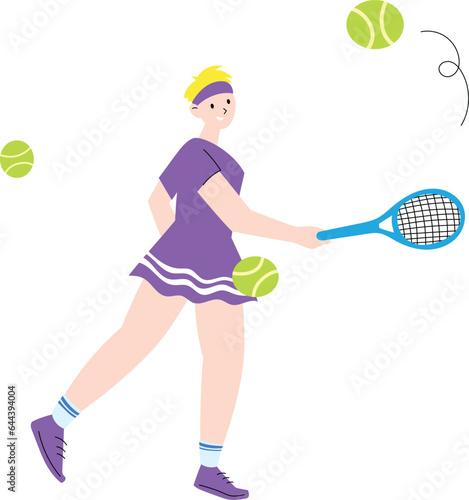 A woman playing tennis flat vector illustration