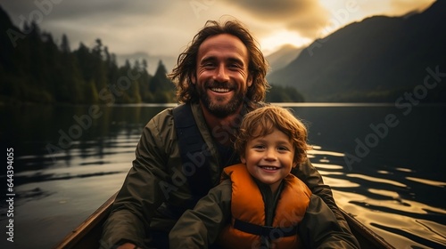 portrait of a happy father with son in canoe © Vladimir