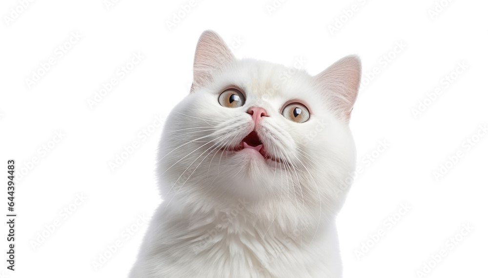 close up of a white cat isolated on transparent background cutout