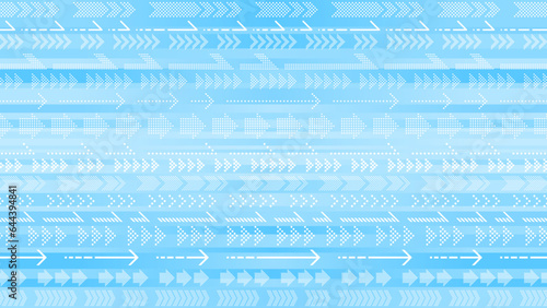 水色のストライプの背景と色々な白い矢印のパターン