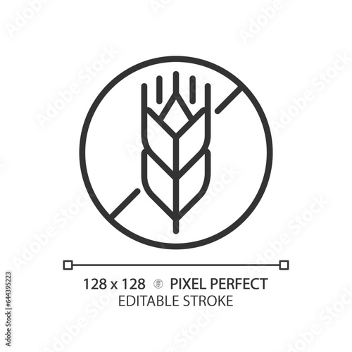 2D pixel perfect editable black gluten free icon, isolated vector, thin line illustration representing allergen free.