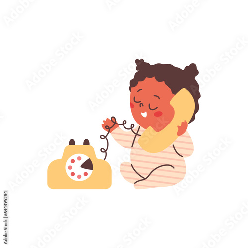 Baby speaking toy phone at home or kindergarten vector illustration isolated.
