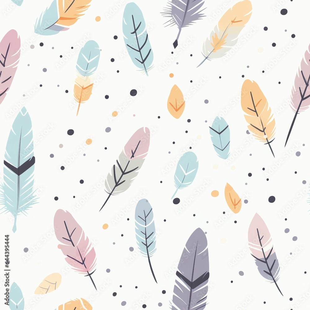 Seamless pattern of cute coloful feathers. Created with Generative AI Seamless pattern of cute coloful feathers. Created with Generative AI