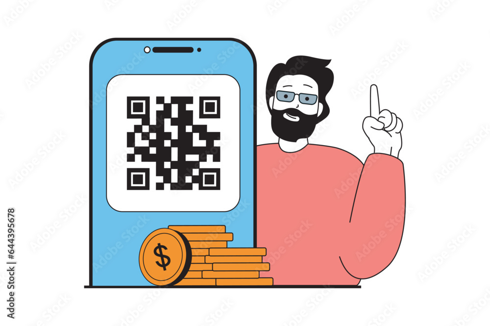 Mobile banking concept with people scene in flat web design. Man making ...