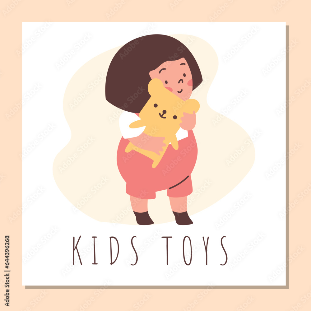 Poster or card of kids toys for toy store flat vector illustration isolated. Poster or card of kids toys for toy store flat vector illustration isolated.