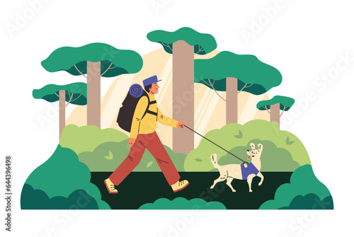 Banner for ecotourism travel and hiking activity, vector illustration isolated.