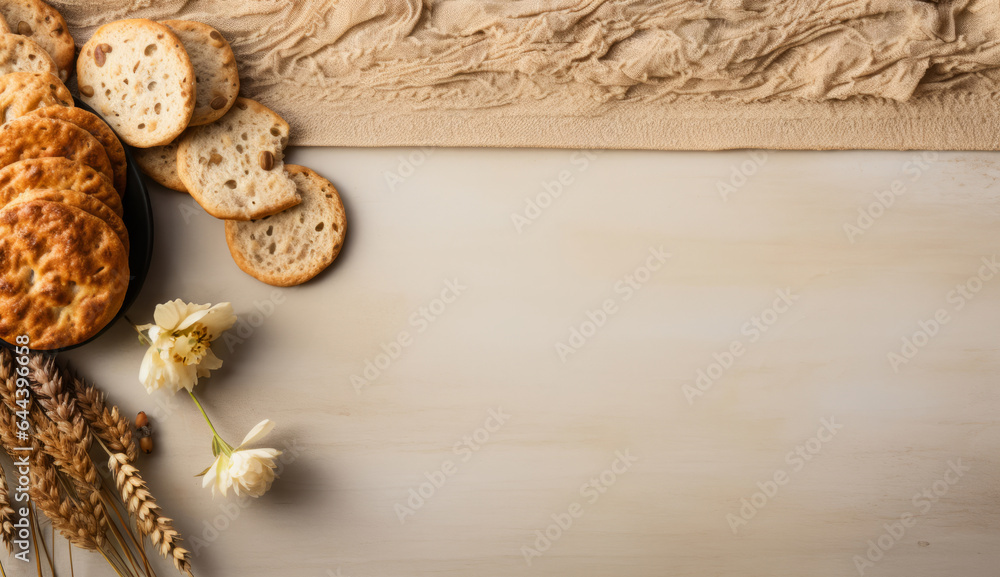 Top view of traditional jewish passover food on table with copy space. Top view of traditional jewish passover food on table with copy space.