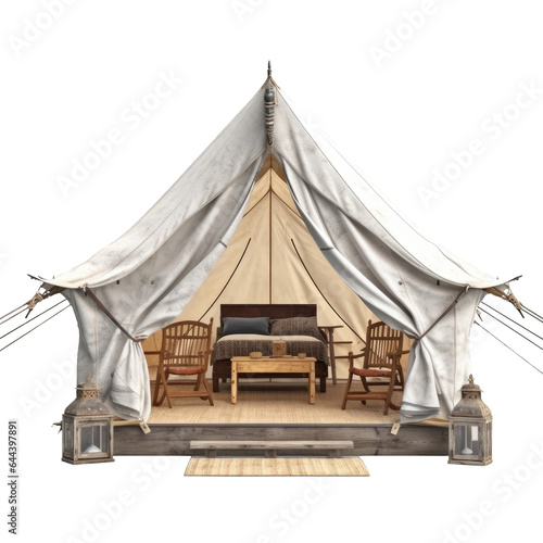 Isolated white glamping tent on cutout PNG transparent background