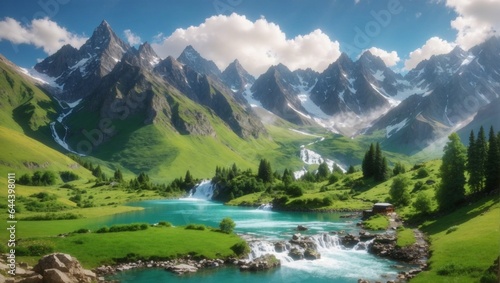 River mountains  trees and greenery natural view. © asma