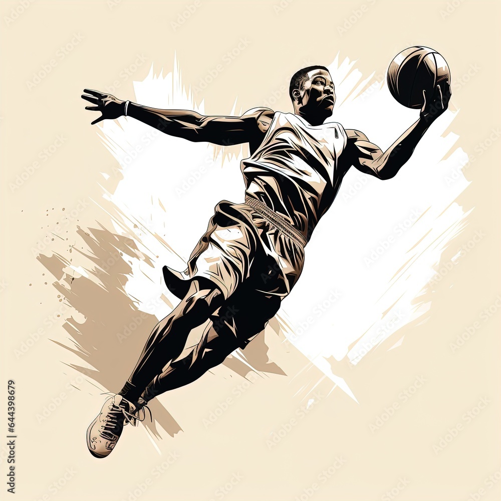 Fototapeta premium Abstract basketball player with ball from splash of watercolors. illustration of paints.