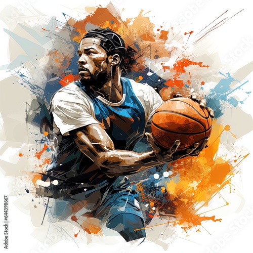 Abstract basketball player with ball from splash of watercolors. illustration of paints. © Irina