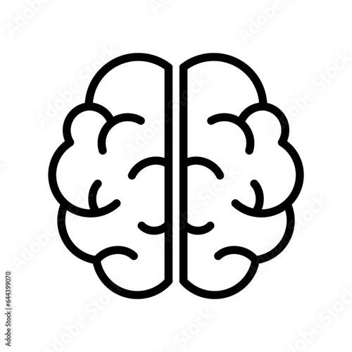 Brain top view line icon. Two hemispheres of the brain. Left and right side of cortex. Cerebrum outline symbol. Human mind sign. Creative thinking concept. Mental health issues. Vector illustration.  photo