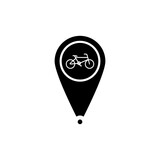 Eco bike location mark pointer in black fill flat icon style. World car free day vector illustration element in trendy style. Editable graphic resources for many purposes. 