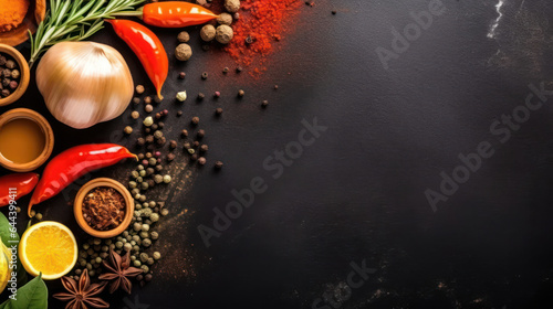 Fototapeta Naklejka Na Ścianę i Meble -  Food background. Italian cuisine. Ingredients on dark brown background. Cooking concept. Cooking background. Banner