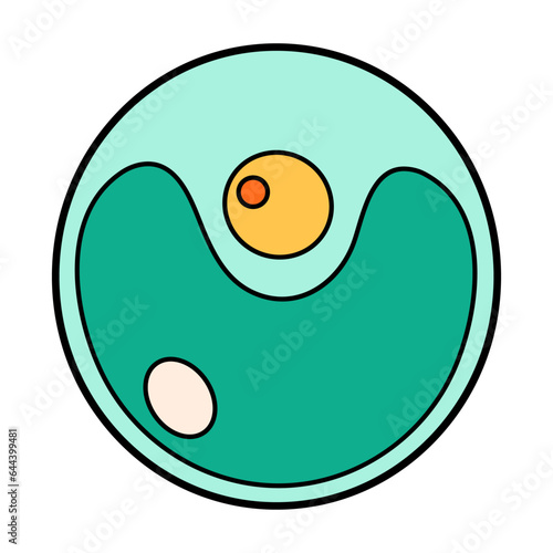Green Algae Chlorella proteus science icon with nucleus, vacuole, contractile. Biology education laboratory cartoon protozoa organism. Bold bright unicellular microorganism. Vector illustration