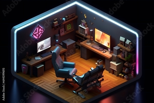 3d game room isometric style Made with Generative AI
