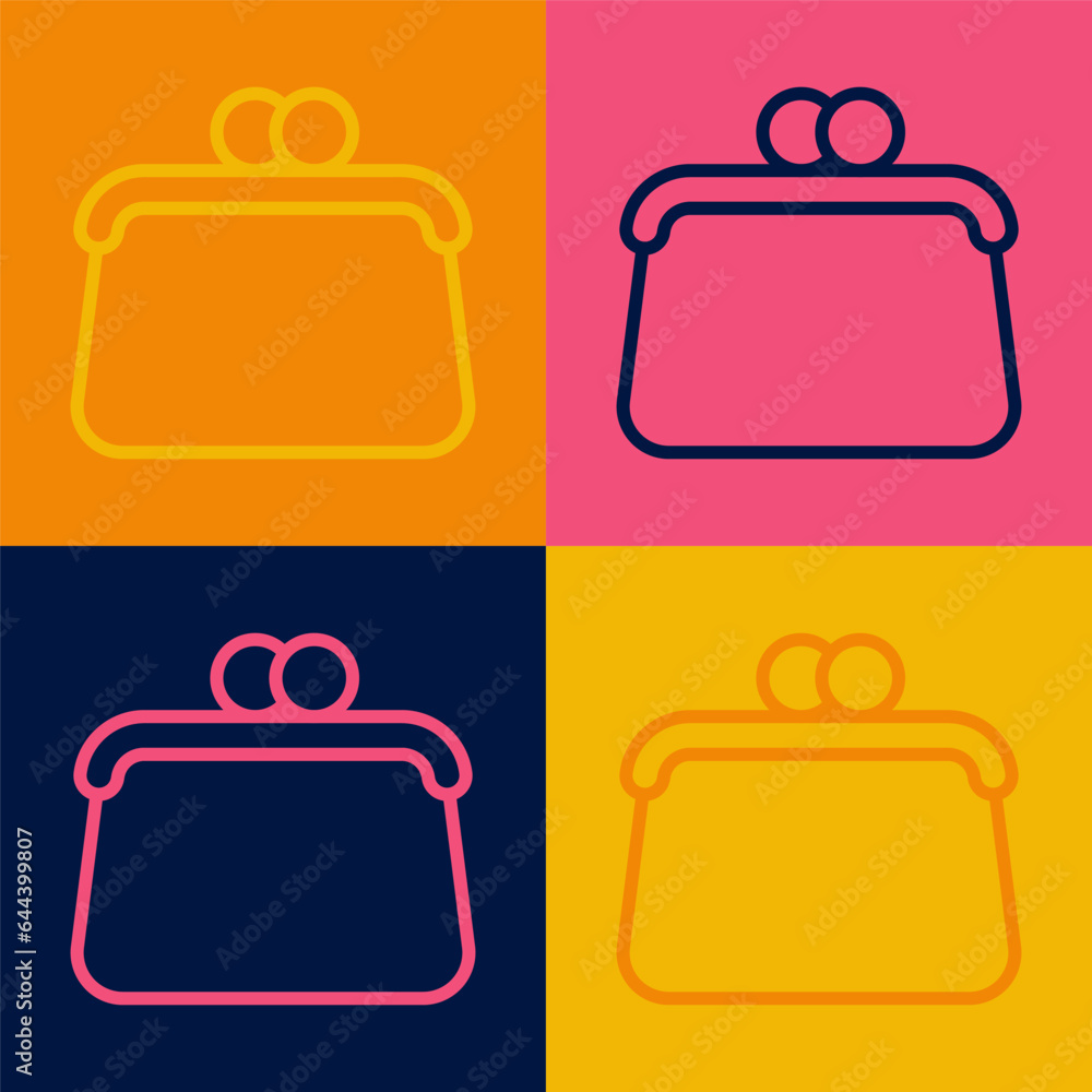 Pop art line Handbag icon isolated on color background. Female handbag sign. Glamour casual baggage symbol. Vector Pop art line Handbag icon isolated on color background. Female handbag sign. Glamour casual baggage symbol. Vector