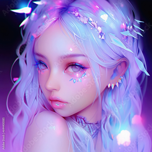 Fantasy girl portrait in neon light © Evarelle
