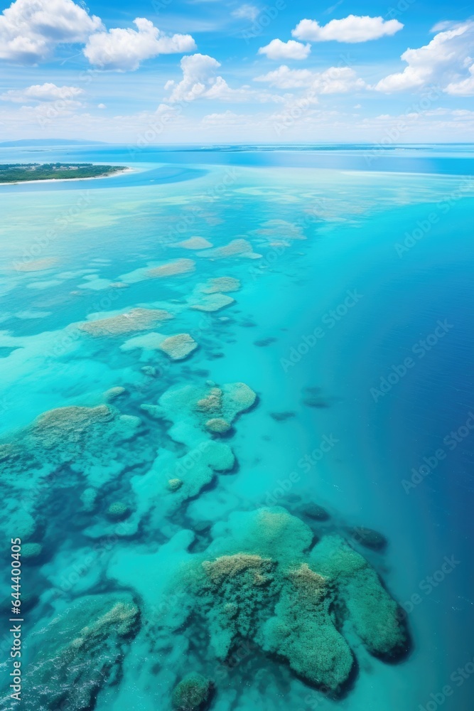 Landscape: A stunning aerial view of the vibrant turquoise waters